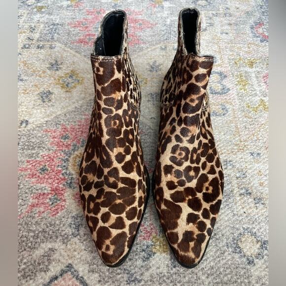 Rebecca Minkoff Women Maydsin Leopard Pointed Toe Calfskin Ankle Boots Size 7 - Picture 2 of 9